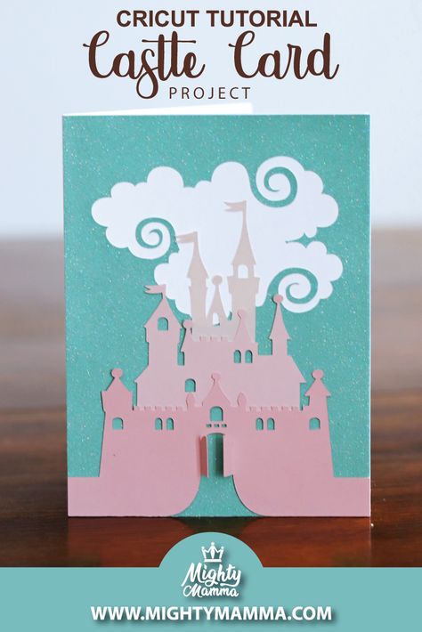 This cute Cinderella castle card is a great tutorial for someone who wants to learn their way around design space a little better. It's also a great card to give for so many different occasions. #cricut #freesvg #cricuttutorial #cricutcard #castle #cinderella #cricutproject Cricut Disney Cards, Castle Card, Cricut Scoring Stylus, Disney Birthday Card, Disney Card, Cricut Birthday Cards, Disney Cricut, Princess Card, Nursery Crafts