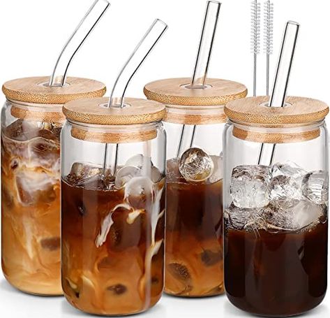 Cups With Lids And Straws, Glass Cup Set, Coffee Glasses, Drinking Jars, Clear Cups, Juice Cup, Glass Coffee Cups, Long Drink, Coffee Cup Set