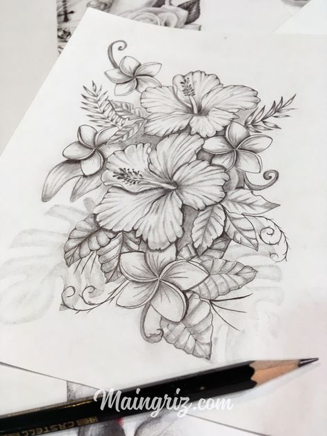 Hibiscus tattoo design | Maingriz Tattoo Design Hawaiin Tattoo, Tropisches Tattoo, Tropical Flower Tattoos, Drawing Of Flowers, Hawaii Tattoo, Baddie Tattoos, Hawaiian Flower Tattoos, Hibiscus Flower Tattoos, Small Tattoos For Women