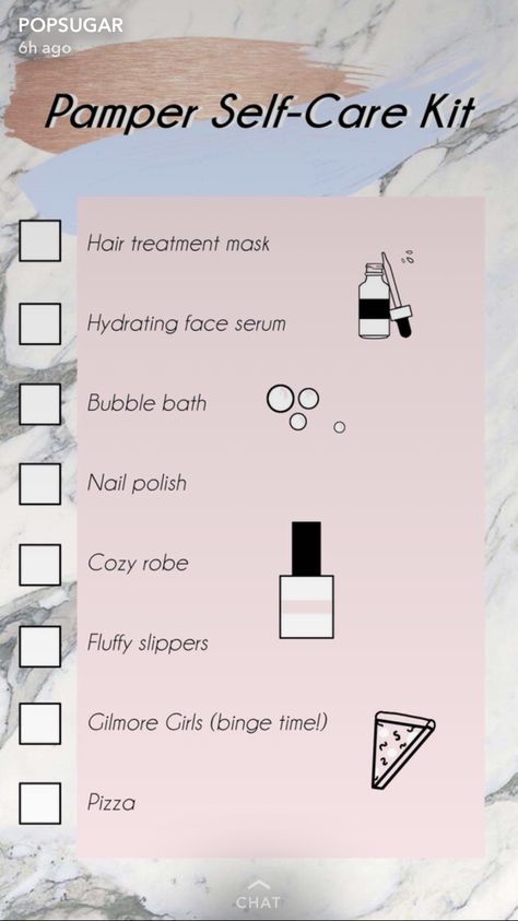 Pamper Self Care Kit Checklist Spa Day Checklist, Pamper Night Routine, Spa Day At Home Checklist, Self Care Spa Day, Spa Day Party, Pamper Night, Home Checklist, Pamper Days, Self Care Kit