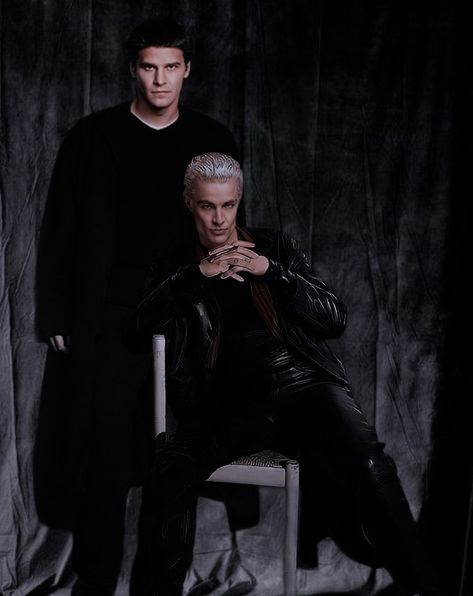 David Boreanaz 90s, James Marsters 90s, Angel Buffy The Vampire Slayer, Buffy Art, James Marsters Spike, David Boreanaz Angel, 80s Rocker, Angel Show, Spike Buffy