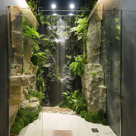 House Bathroom Designs, Tropical Greenhouses, House Interior Design Styles, Indoor Waterfall, Waterfall Shower, Outdoor Bath, 3d Printing Diy, Casa Patio, Elegant Bedroom