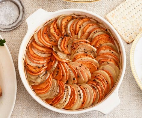 A tian is a French earthenware vessel and always filled with delicious vegetables. You can use an attractive casserole and make this gorgeous potato dish. Be Vegetable Tian, Whole Roasted Chicken, Pureed Soup, Grilled Fruit, Celery Soup, Passover Recipes, Delicious Vegetables, Crispy Potatoes, 4 Ingredient