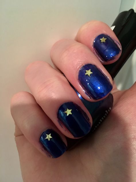 Cobalt blue nails with gold stars Blue Nails With Gold Stars, Nails With Gold Stars, Whimsigoth Nails, Blue Nails With Gold, Coraline Nails, Cobalt Blue Nails, Nails With Gold, Nails Gold, Nails Blue