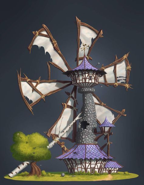 Fantasy Windmill, Fantasy Farm, Castle Clipart, Windmill Art, Dnd Crafts, Old Windmills, Windmill Design, Fantasy House, Fantasy City