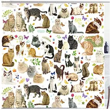 Cat Shower Curtain, Funny Shower Curtains, Sophisticated Art, Fabric Shower Curtain, Kids Curtains, Black Curtains, Vintage Nautical, Pet Paws, Curtain Patterns