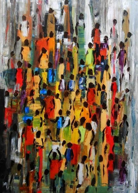 Acrylic Paintings Abstract, Storytelling Art, Abstract Figure Art, Abstract Figures, Afrique Art, African Paintings, Afrikaanse Kunst, African Art Paintings, Family Painting