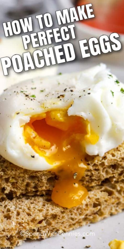 Poached Eggs are an easy way to cook eggs. Enjoy these over toast or as eggs benedict. Great for breakfast, lunch or dinner! #spendwithpennies #poachedeggs #recipe #breakfast #eggsontoast #eggs Yummy Egg Recipes, Creative Egg Recipes, Poached Egg Recipe, How To Make A Poached Egg, Ways To Cook Eggs, Perfect Poached Eggs, Egg Benefits, Prepared Eggs, Boiled Egg Diet