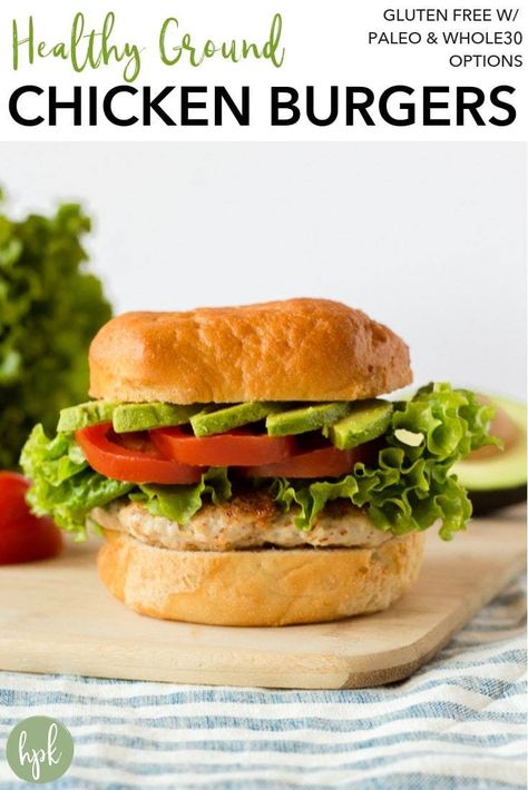 These Healthy Ground Chicken Burgers are an easy homemade recipe for a busy weeknight. Made with almond flour instead of bread crumbs and using simple seasoning, they’re also paleo and whole 30 compliant when eaten without a bun. #glutenfree #chickenburger Chicken Burger Recipe Ground, Chicken Burgers Ground, Best Chicken Burger Recipe, Easy Chicken Burger Recipe, Chicken Ranch Burgers, Healthy Ground Chicken, Burger Meals, Homemade Chicken Burgers, Chicken Patty Recipes