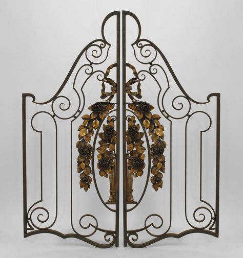 Art Deco French architectural element gate wrought iron Wrought Iron Corbels, Metal Garden Gates, Art Deco Door, Metal Doors Design, Gate Designs, Floral Wreath Design, Vintage Doors, Art Deco Rugs, Wrought Iron Gates