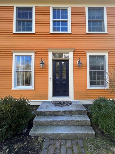 Exterior Front Door Color 2024 - Amykranecolor.com Orange House Exterior, Exterior Front Door Colors, Orange Front Doors, Front Door Color, Best Front Door Colors, Color House, Best Front Doors, Apricot Color, Green Ground