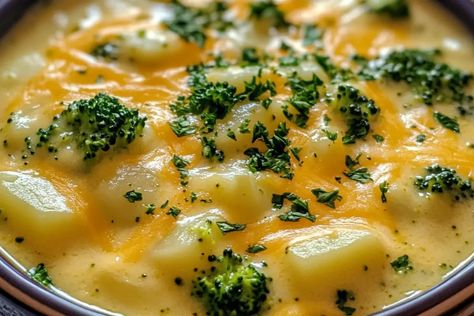 Enjoy this creamy Crockpot Potato Broccoli Cheddar Soup! With hearty potatoes, tender broccoli, and sharp cheddar cheese, it's a perfect cozy meal. Broccoli Potato Cheddar Soup Crock Pot, Potato Broccoli Cheddar Soup, Crockpot Potato, Broccoli Cheddar Soup Recipe, Potato Broccoli, Cheddar Soup Recipe, Paprika Potatoes, Potato Vegetable, Broccoli Cheddar Soup