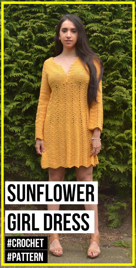 Crochet Patterns Dress Women, Crochet Overall Dress Free Pattern, Plus Size Crochet Dress, Clothing Crochet, Sunflower Girl, Crochet Sweater Dress, Crochet Dress Pattern Free, Girl Dress Pattern, Mode Crochet