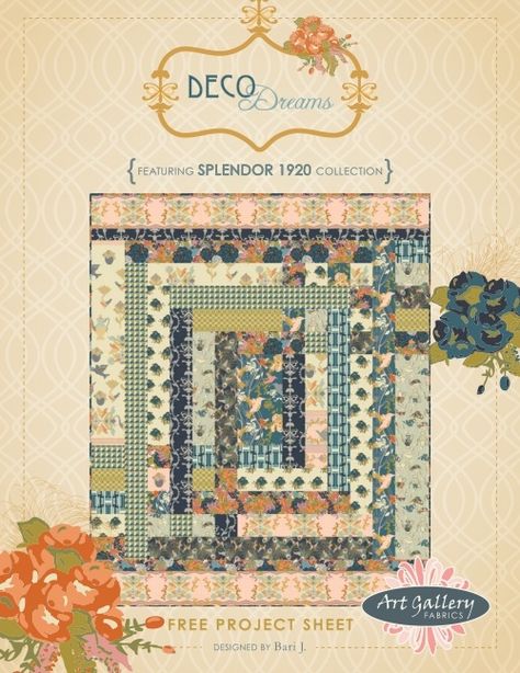 Deco Dreams Quilt free pattern by Bari J. Colchas Quilting, Snowflake Quilt, Strip Quilt, Free Quilting Patterns, Sunflower Quilts, Bohemian Quilt, First Quilt, Picnic Quilt, Patterns Art