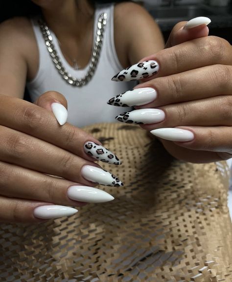 White Leopard Print Nails, Stiletto Nails White, Burgundy Acrylic Nails, Sharp Nails, Squoval Nails, Sassy Nails, Leopard Print Nails, Baby Nails, Grunge Nails