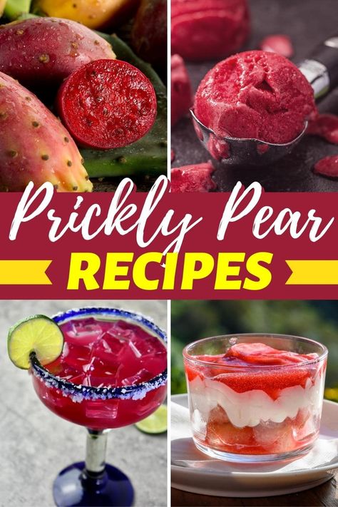 Learn how to eat cactus fruit with these tasty prickly pear recipes. From drinks to candy to sorbet, prickly pear is a flavor that can't be topped. Prickly Pear Fruit Recipes, Prickly Pear Ice Cream, Cactus Candy Recipe, Cactus Fruit Recipe, Prickly Pear Jelly, Prickly Pear Recipes, Fruit Prep, Cactus Recipe, Prickly Pear Juice