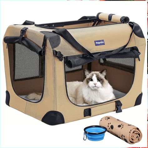 Petprsco Portable Collapsible Dog Crate, Travel Dog Crate 24x17x17 with Soft Warm Blanket and Foldable Bowl for Large Cats & Blanket Folding, Collapsible Dog Crate, Small Dog Crate, Cat Crate, Travel Dog, Pet Crate, Comfort Blanket, Mini Schnauzer, Cat Carrier