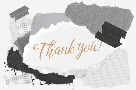 Thank you! word typography, aesthetic paper collage psd | free image by rawpixel.com / Ning Word Typography, Typography Aesthetic, Aesthetic Paper, Grey Aesthetic, Drawing Aesthetic, Psd Background, Gray Aesthetic, Torn Paper, Aesthetic Black