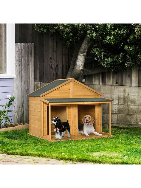 Yellow  Collar  Wood   Embellished   Pet Furniture Double Dog House, Dog House With Porch, Dog House Outdoor, Pallet Dog House, Plastic Dog House, Insulated Dog House, Wood Dog House, Cute Cabins, Wooden Dog House