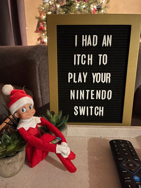 Elf On The Shelf Nintendo Switch, Elf 2024, Shelf Inspiration, Secret Boards, Could Play, Played Yourself, Day 7, Inspiration Boards, Shelf Ideas