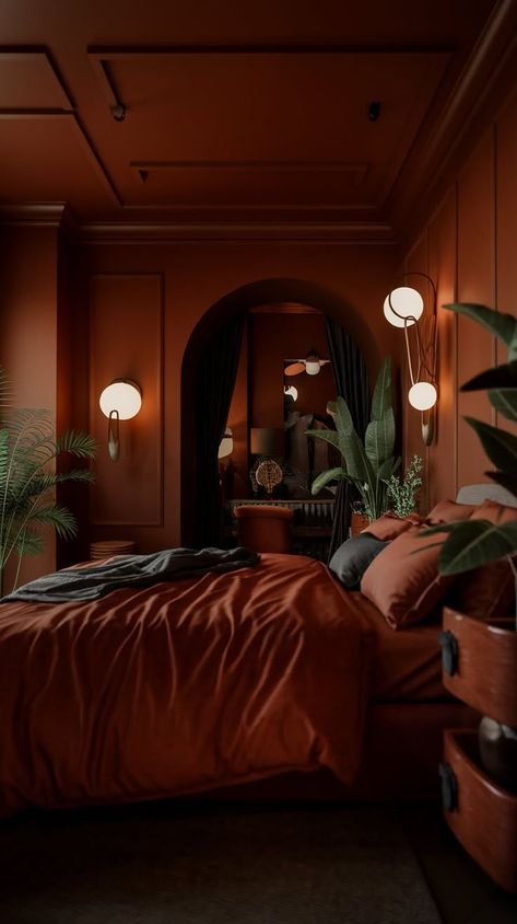 40+ Splendid Dark Moody Bedroom Ideas for a Dramatic Flair Bold Moody Bedroom, Moody Mid Century Modern Bedroom, Dark Eclectic Bedroom, Cosy Bedroom Aesthetic, Midnight Bedroom, Dark Moody Bedroom Ideas, Maroon Bedroom, Bedroom Elements, Moody Bedrooms