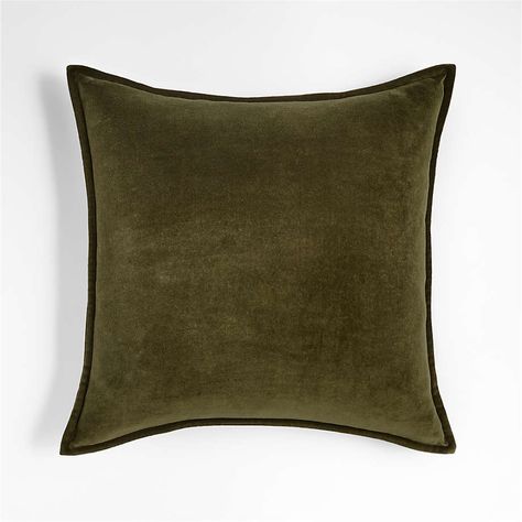 Dark Green 20" Washed Cotton Velvet Pillow Cover + Reviews | Crate and Barrel Throw Pillow Arrangement, Tan Throw Pillow, Pillow Arrangement, Faux Fur Pillow, Green Throw Pillows, Green Pillows, Velvet Pillow, Linen Throw Pillow, Velvet Throw