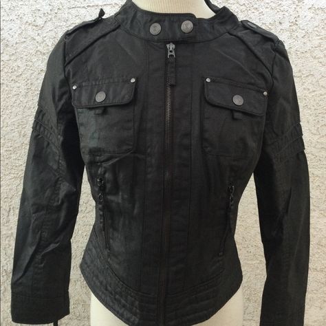 Blanc Noir Vintage Moto Jacket With An Edgy And Functional Zip-Up Zipper Shell 100% Cotton 100% Polyester Made In China Size Small -Nwt