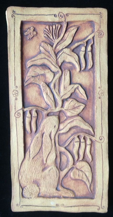 Relief Tiles, Tile Making, Craftsman Tile, Garden Tiles, Garden Plaques, Art Nouveau Tiles, Sculptures Céramiques, Arts Crafts Style, Rabbit Art