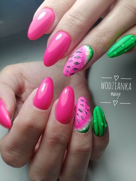 Watermelon Nail Designs, Watermelon Nail Art, Holiday Themed Nails, Fruit Nails, Themed Nails, Green Acrylic Nails, Watermelon Nails, Home Nail Salon, 2024 Nails