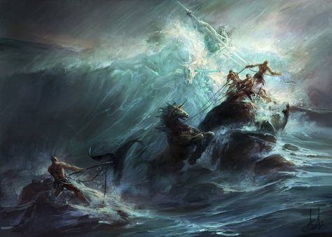 pretty art of poseidon Hunter Of Artemis, Greek Gods And Goddesses, Greek God, Digital Painting Tutorials, Art Video, God Art, Greek Gods, Gods And Goddesses, Fantasy Landscape