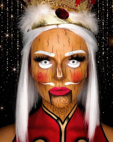 The Nutcracker Christmas Makeup With White Coloured Contacts Winter Sfx Makeup, Christmas Special Effects Makeup, Sfx Christmas Makeup, Christmas Sfx Makeup, Makeup Teaching, Nutcracker Makeup, The Nutcracker Christmas, Color Contacts For Halloween, Spooky Makeup