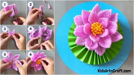 Fruit Foam Net Lotus Flower Craft Tutorial For Kids Lotus Flower Craft, Paper Lotus, Leaf Craft, Frog Crafts, Pretty Crafts, Flower Craft, Leaf Crafts, Frog Art, Handmade Hair Bows