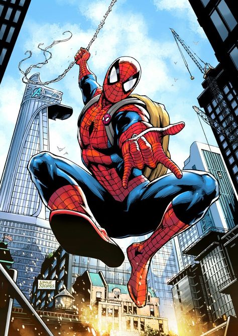 Spiderman with backpack swinging new york All Spiderman, Ultimate Spider Man, Spectacular Spider Man, Spiderman Artwork, Marvel Spiderman Art, Ultimate Spiderman, Spiderman Comic, Marvel Comics Art, Marvel Wallpaper