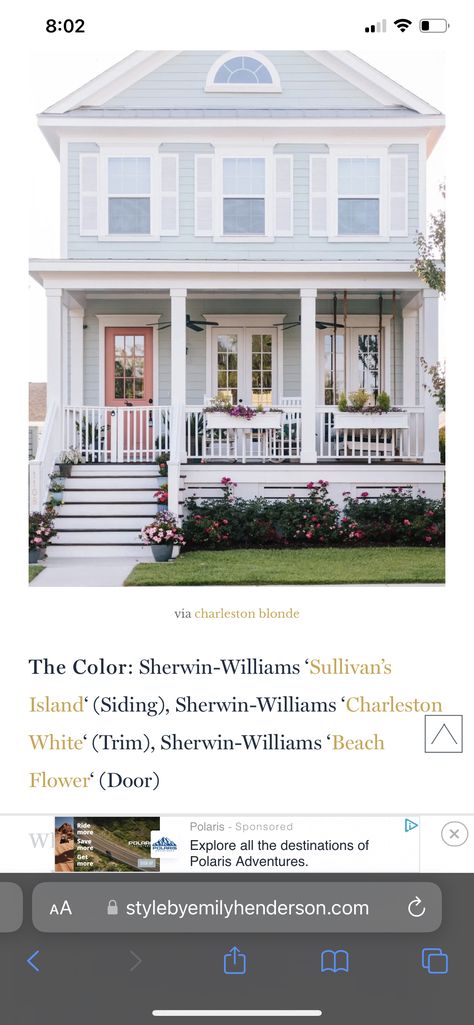 Sherwin Williams Sullivans Island, Sullivans Island, Beach Flowers, Front Elevation, North Shore, White Trim, Sherwin Williams, Siding, New Homes