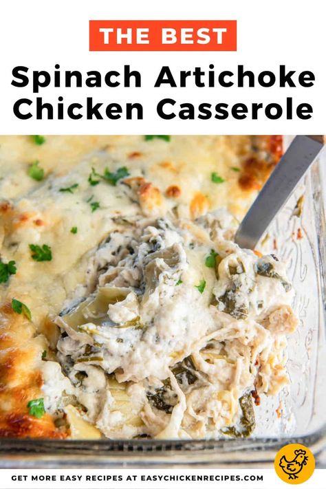 Spinach Artichoke Chicken Casserole - Easy Chicken Recipes Loaded Scrambled Eggs, Creamy Spinach Artichoke Chicken, Spinach Artichoke Chicken Casserole, Easy Chicken Casserole Recipes, Spinach Artichoke Chicken, Chicken Casserole Recipe, Chicken Casserole Easy, Casserole Easy, Artichoke Chicken