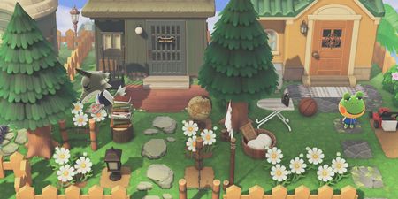 Cute Yard Ideas, Acnh Henry, Animal Crossing Neighborhood, Neighborhood Houses, Ideas Animal Crossing, Woodsy Decor, Brick Pathway, Happy Home Designer, Animal Crossing Wild World