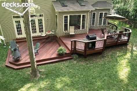 Uncovered Front Patio, Area For Grill, Low Level Deck, Cheap Outdoor Fire Pit, Patio Fire Pits, Ipe Deck, Multi Level Deck, Conversation Area, Deck Building