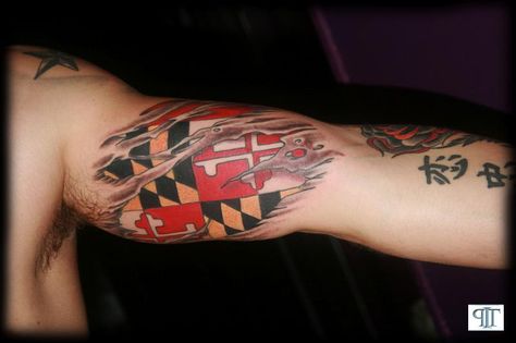 Maryland Tattoo, Chef Tattoo, Flag Tattoo, Bicep Tattoo, Tattoo Desings, Pinterest Images, Memorial Tattoos, Vintage Tattoo, Old School Tattoo