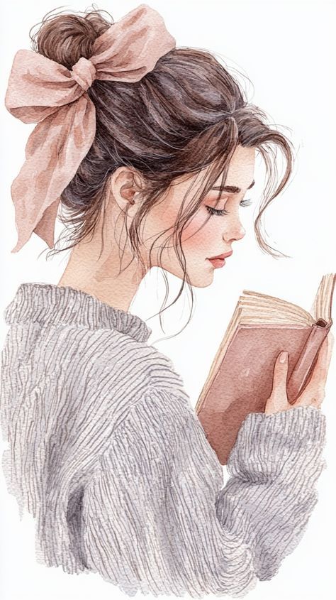 Girl Reading Drawing, Girl Reading Painting, Reading Illustration, Old Man Pictures, Portraits Of People, Girl Reading Book, Images Kawaii, My Sketchbook, Cute Photography