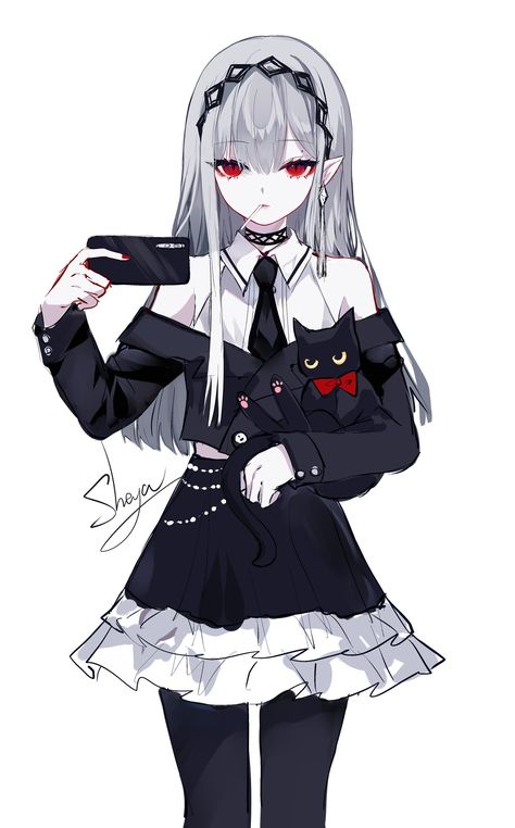 Demon Vtuber Design, Vampire Red Eyes, White Hair Red Eyes, Tatoo Dog, Girl Vampire, Vampire Girls, 캐릭터 드로잉, Hair Red, Art Cute