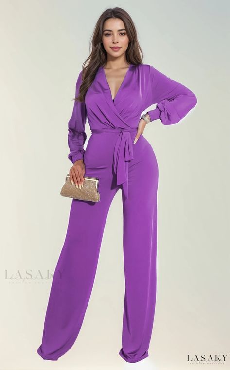 Lasaky - Seductive and Stylish Monochrome Long Sleeve Jumpsuit Purple Formal Outfit, Semi Formal Outfits For Women, Purple Bar, Semi Formal Outfits, Off Shoulder Jumpsuit, Long Sleeve Jumpsuit, Long Sleeve Bodycon, Long Sleeve Bodycon Dress, Formal Outfit