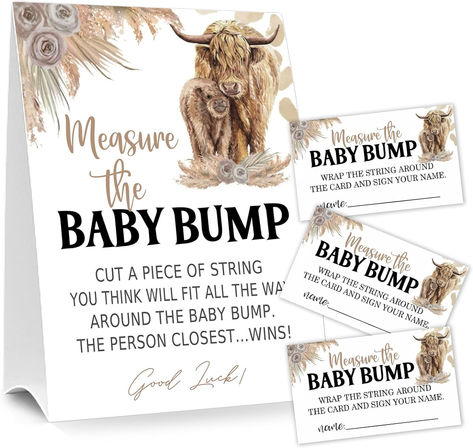 Baby Shower Games Measure the Baby Bump Sign, How Big is Mommy's Belly Party Favors Supplies, 5x7 Inch Kraft Standing Sign and 50 Guessing Cards, Holy Cow, Boho Highland Cow #ad #highlandcow #highlandcowbabyshower #babyshower #babyshowergames Highland Cow Party Favors, Holy Cow Were Having A Baby Shower Theme, Highland Baby Shower Theme, Highland Cow Baby Shower Food Ideas, Highland Cow Boy Baby Shower Ideas, Holy Cow Baby Shower Theme Boy, Highland Cow Baby Shower Decorations, Baby Shower Highland Cow Theme, Highland Cow Gender Reveal Ideas