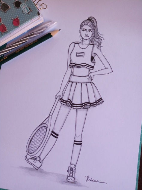 My hope is to share my knowledge with you so you too can expand your love for the arts. Thank you for your interest! Sport Wear Drawing, Sports Wear Dress Drawing, Sports Wear Sketch, Sports Wear Illustration Sketch, Sports Wear Illustration, Outfit Sketches Pencil, Tennis Sketch, Sportswear Fashion Illustration, Sports Wear Fashion Illustration