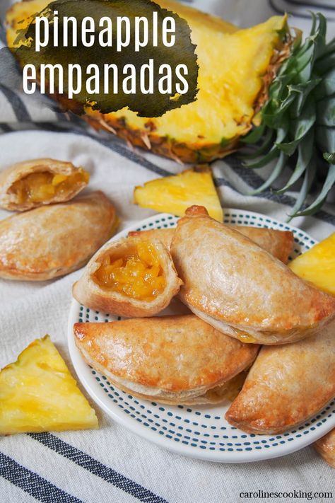 These pineapple empanadas have a delicious sweet-tart fruity filling wrapped in crisp pastry with a hint of cinnamon. They make a great snack or treat, perfect for any excuse. Pineapple Puff Pastry Desserts, Sweet Empanadas Filling, Pineapple Empanadas Mexican, Pineapple Empanadas Recipe, Empanadas Dessert, Pineapple Empanadas, Sweet Empanadas Recipe, Sweet Empanadas, Fruit Hand Pies