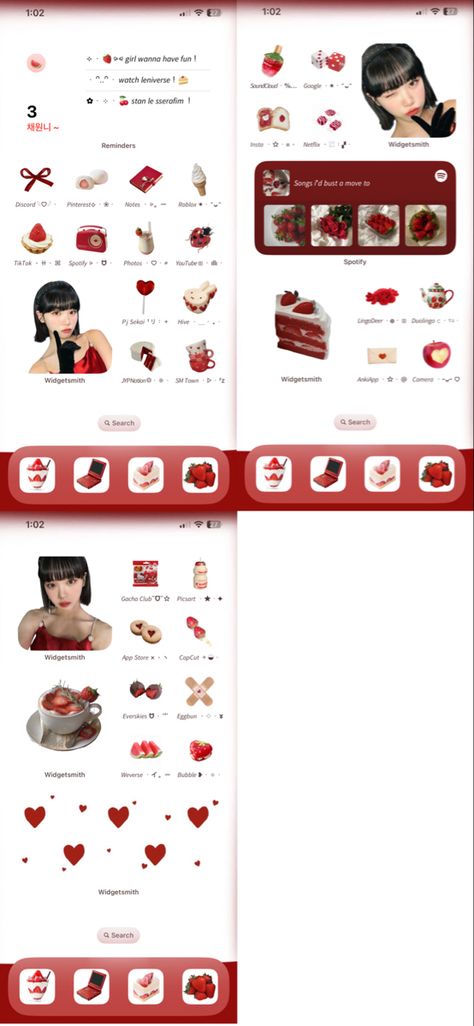 Strawberry Iphone Layout, Strawberry Ios Theme, Strawberry Phone Layout, Strawberry Iphone Theme, Strawberry Themed Phone, Phone Themes Red, Red Themed Phone, Strawberry Phone Theme, Red Theme Phone