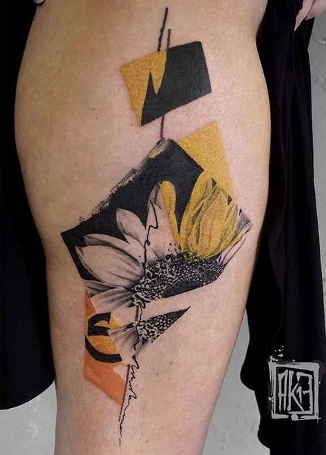 Abstract Flower Tattoos, Abstract Tattoo Designs, Flower Wrist Tattoos, Modern Tattoos, Calf Tattoo, Sunflower Tattoo Design, Tattoo Feminina, Up Tattoos, Abstract Tattoo