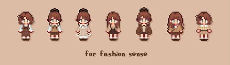 sugarmaples' Cafe Clothes for Fashion Sense at Stardew Valley Nexus - Mods and community Cafe Clothes, Adopt Me Small House Ideas, Stardew Valley Layout, Stardew Valley Tips, Make Your Own Character, Pixel Characters, Pixel Art Games, Anime Pixel Art, Pixel Art Design