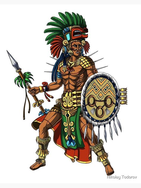 "Mayan Warrior" Art Board Print for Sale by Nikolay Todorov | Redbubble Maya Warrior, Aztec Costume, Mayan Warrior, Mexican Art Painting, Geisha Tattoo Design, Ancient Mexico, Warrior Art, Ancient Aztecs, Mayan Art