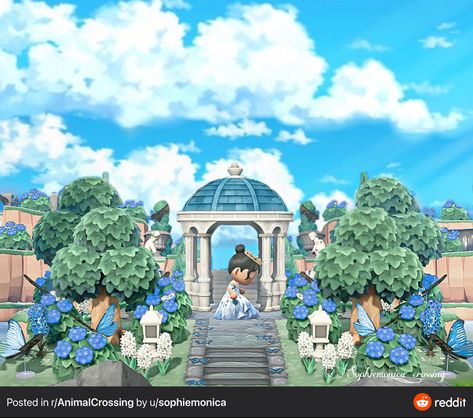 Acnh Blue Island Ideas, Animal Crossing Blue Island, Animal Crossing Blue Aesthetic, Animal Crossing Pergola, Acnh Blue Island, Acnh Blue Codes, Acnh Gazebo, Acnh Cottagecore, Honeymoon Island