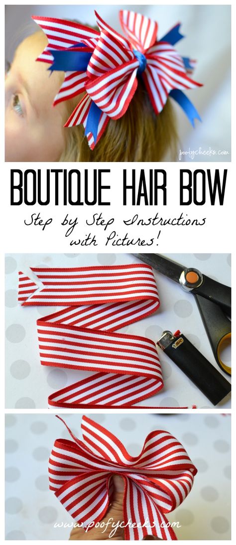 Boutique Hair Bow - Step by Step Insctructions Homemade Hair Bows, Homemade Bows, Big Hair Bows, Hair Bow Tutorial, Bows Diy Ribbon, Diy Bows, Hair Ribbons, Bow Tutorial, Handmade Hair Bows